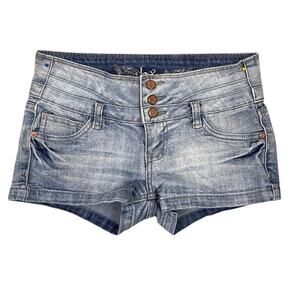 Y2K Low Rise Denim Shorts Three Button Zip Closure Vintage Denim Festival Beach